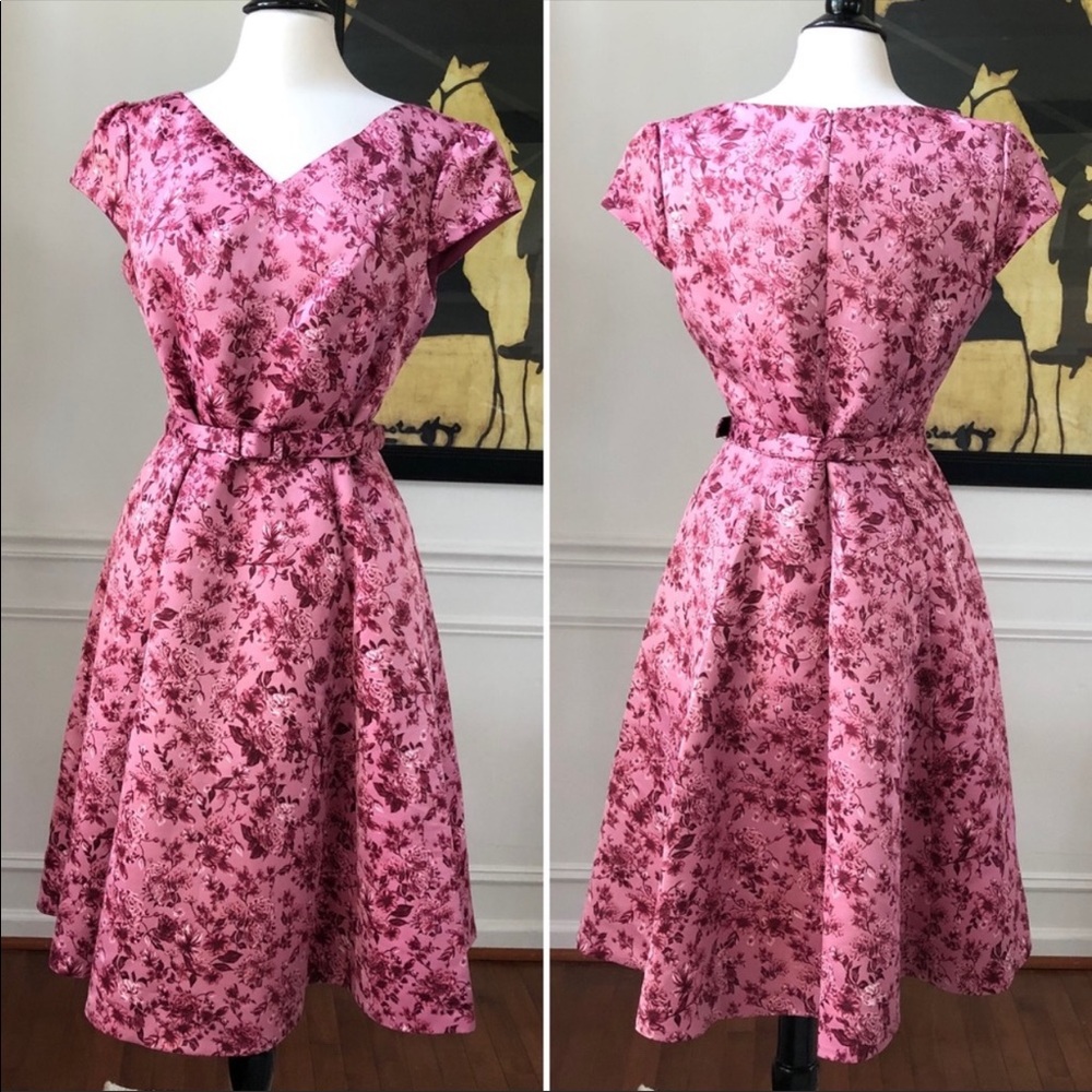 NWT Gal Meets Glam Elle Rose Floral Belted Dress 0 - Picture 6 of 13